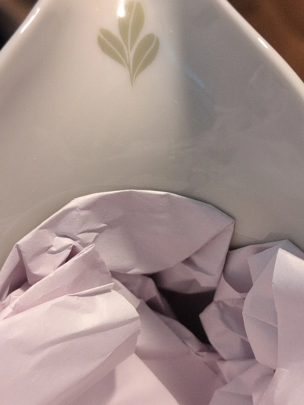Estee Lauder White Ceramic Pitcher with Green and Gold Leaf Band